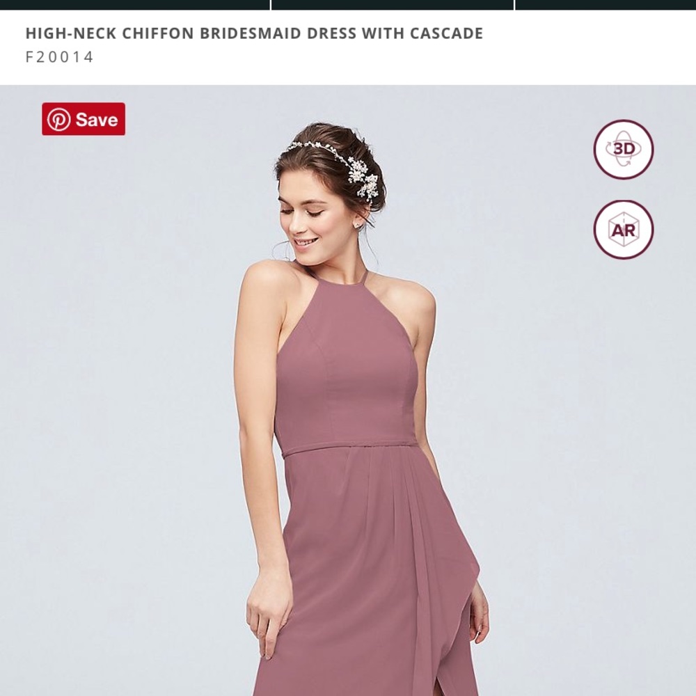 High-Neck Chiffon Bridesmaid Dress with Cascade from Davids Bridal